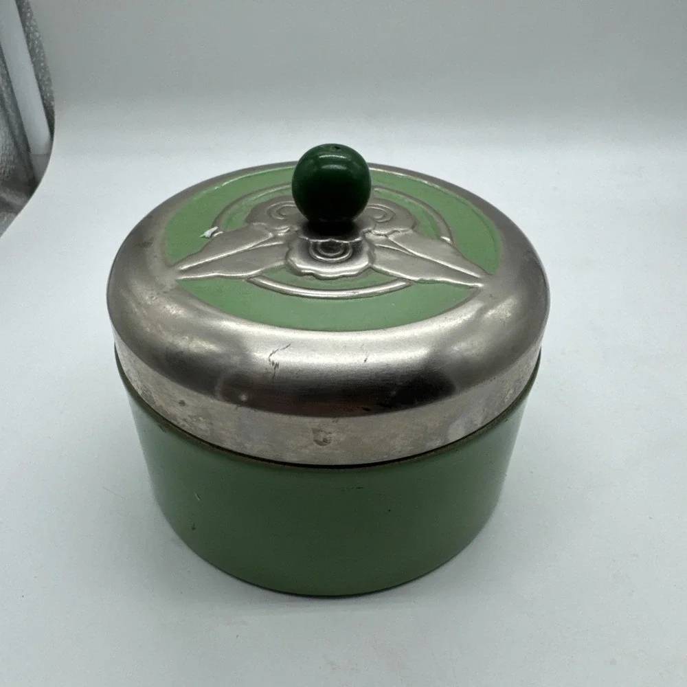 Vintage Art Deco Chase Green Floral Powder Box